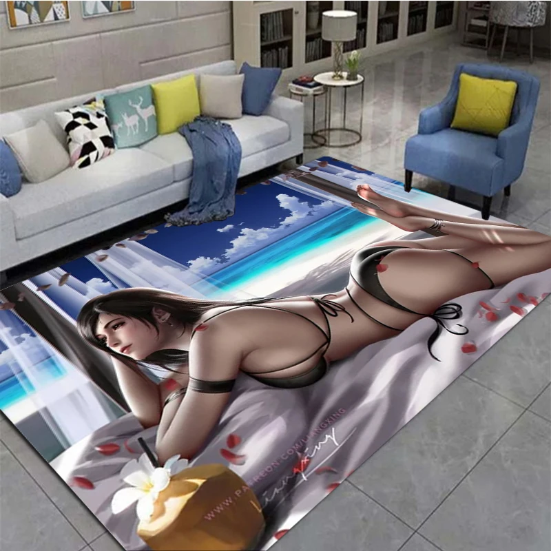

3D Sexy Lace Girl Tifa Aerith Anime Carpet, Living Room, Bedroom Sofa Decoration Carpet, Bathroom Non slip Mat Door Mat