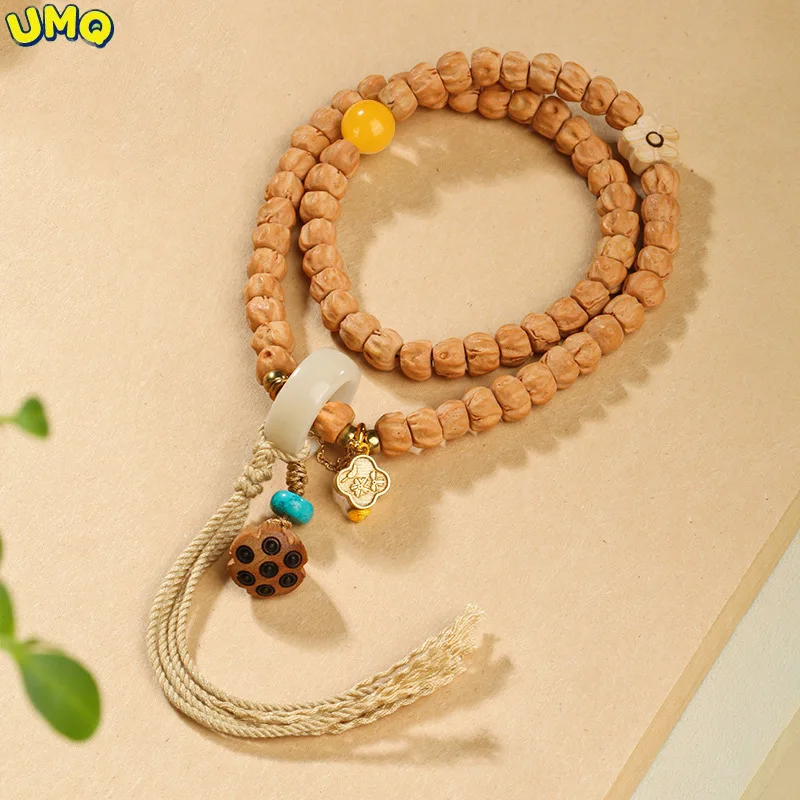 

Hot Hundred Spicy Seeds Hand String White Jade Bodhi Root Bracelet Holding Women's Double Circle Buddha Beads Playing Running Ri