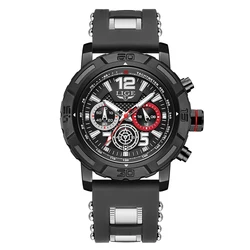 LIGE Luxury Men's Chronograph Quartz Watch with Gift Box (Black silver)
