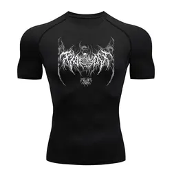 Men's Y2K Skeleton Compression Fitness Tee - Quick Dry Short Sleeve Sports Shirt - XXXL (White-THK077D)