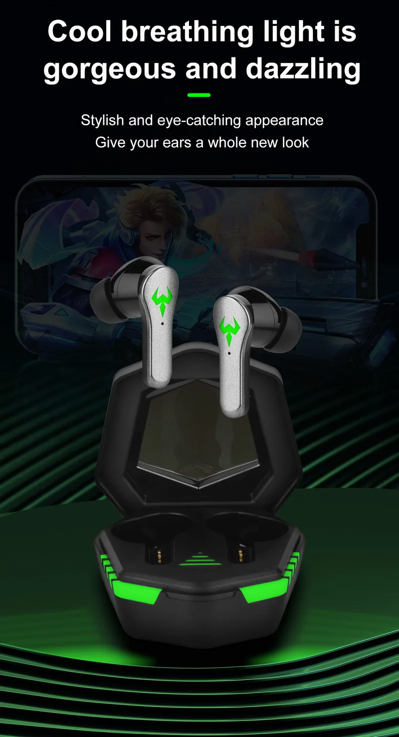 TWS Gaming Headsets Wireless Earphones 9D Stereo Surround Sound Quality Bluetooth-compatible 5.2 Music Headphones With Micphone