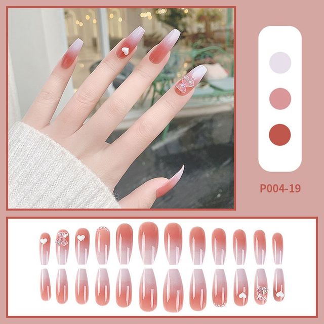 Detachable Long Coffin False Nails with Heart Clouds Designs Wearable Ballerina Fake Nail Full Nail Tips Press On Nails