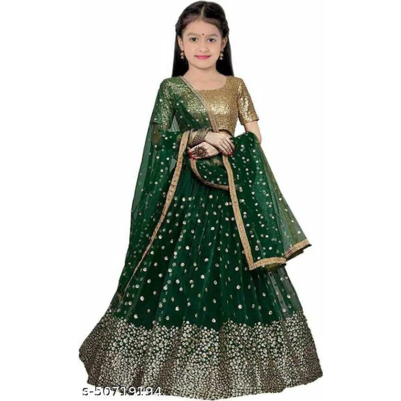 

Ethnic Wear Kids Festival Dress Girl Lehenga Choli Dupatta Indian Classy Dress Stitch Type Semi-Stitched
