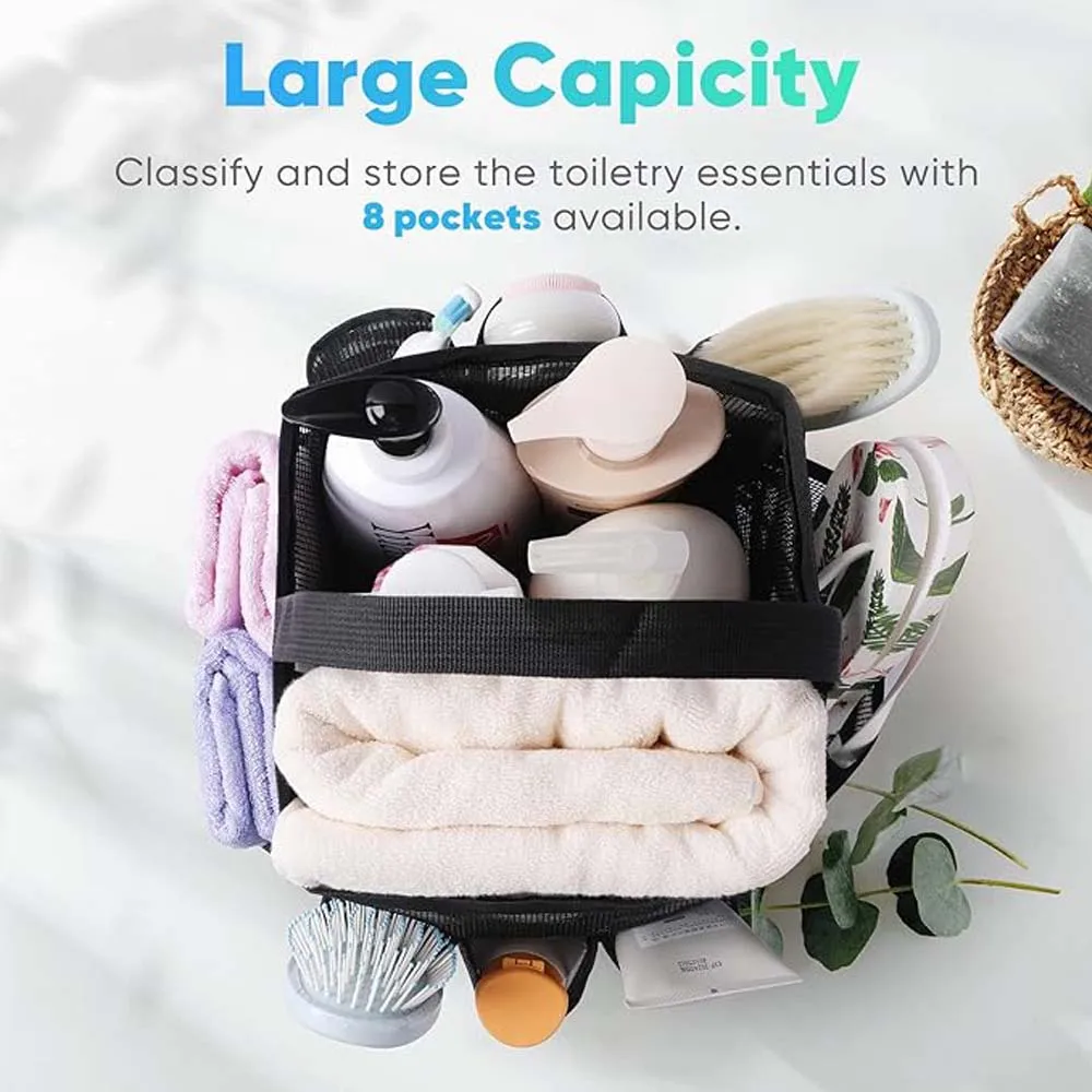 1pc Large Capacity Mesh Toiletry Bag, Portable Handbag for Going Out, Polyester Black Beach Bag, Suitable for Outdoor Play 4