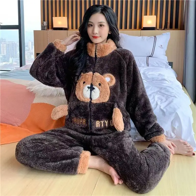 Hooded Pajama Women's Winter Flannel Sleepwear Lovers' Coral Fleece Men's  Extra Thick Home Clothes Cotton Pyjamas Suit - AliExpress