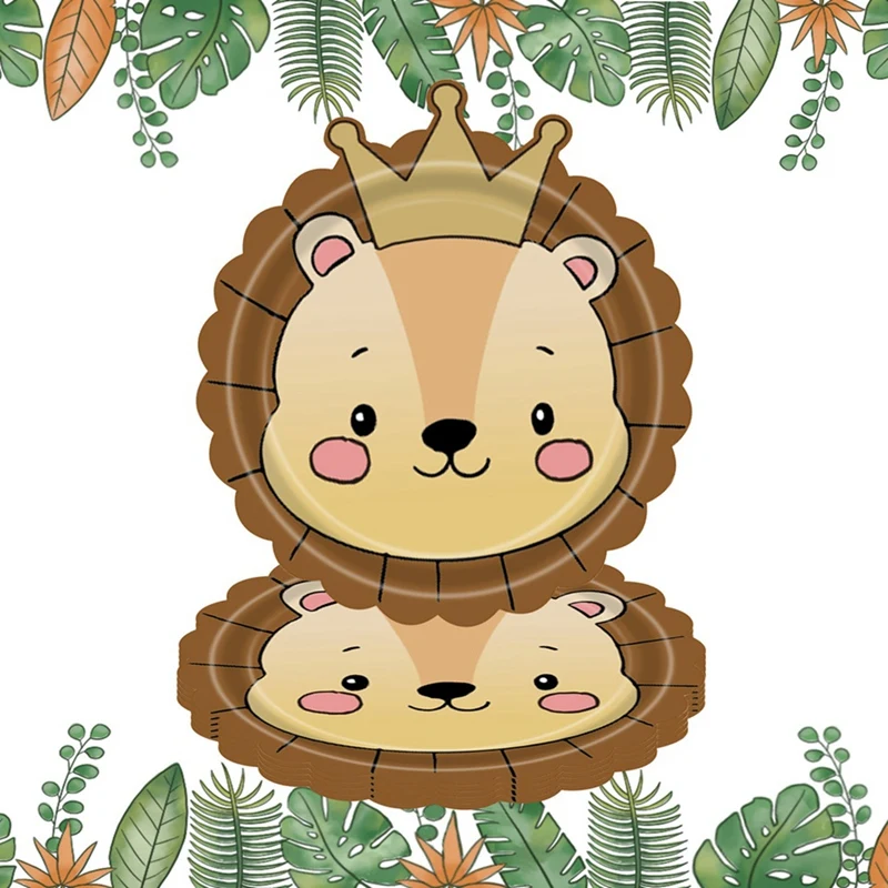 ABLL-Jungle Animal Theme Paper Plate Animal Disposable Plates Cutlery Set For Wild Theme Baby Baptism