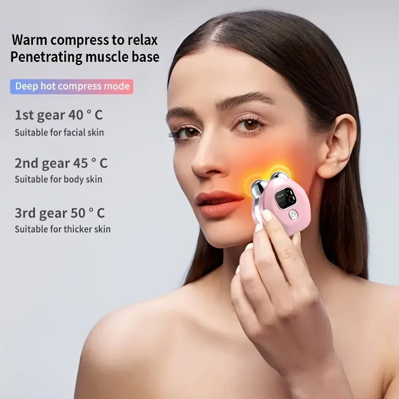 Rechargeable facial massager, 3 thermal vibration modes, women's portable skincare device, deep hot compress compression for mus 3