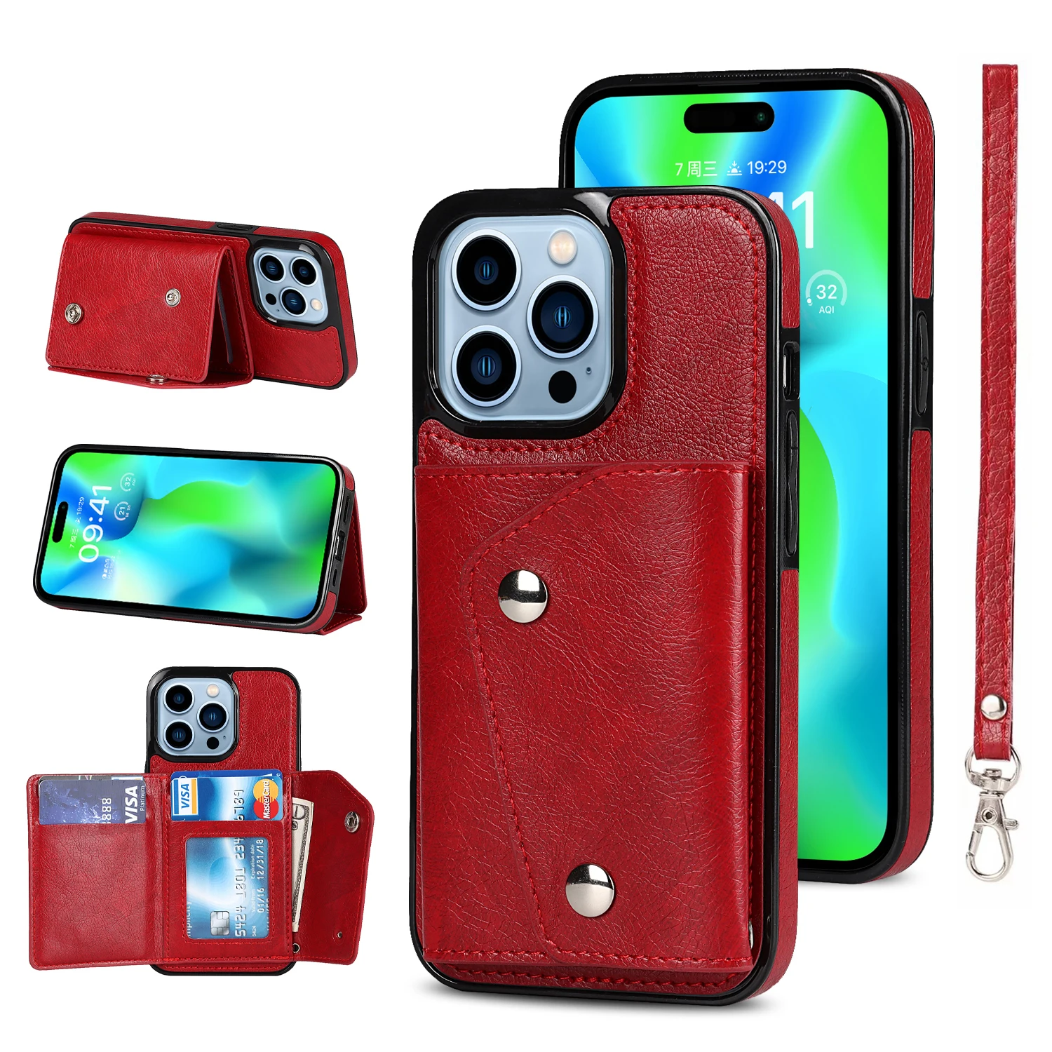 

Leather Card Case For iPhone 14 ProMax 13 12 13MINI 12MINI 11 XR X XS XSMAX 7 8 7/8Plus 6 6S PLUS Wallet Phone Bag Cover Coque