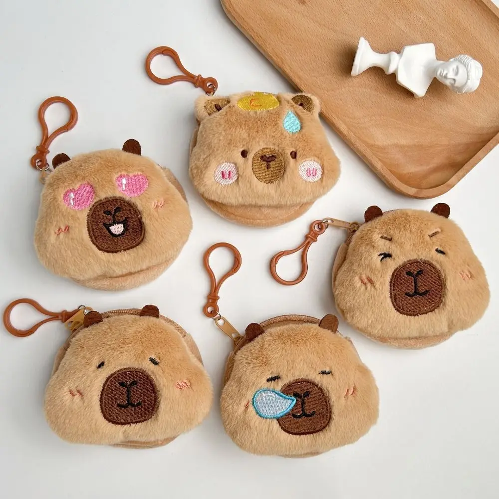 Capybara Anime Plush Coin Purse Cartoon Round Bags Pendant Headphone Storage Bag Creative Kawaii Lovely Funny Mini coin purse plush coin purse coin wallet change bag earbuds storage bag
