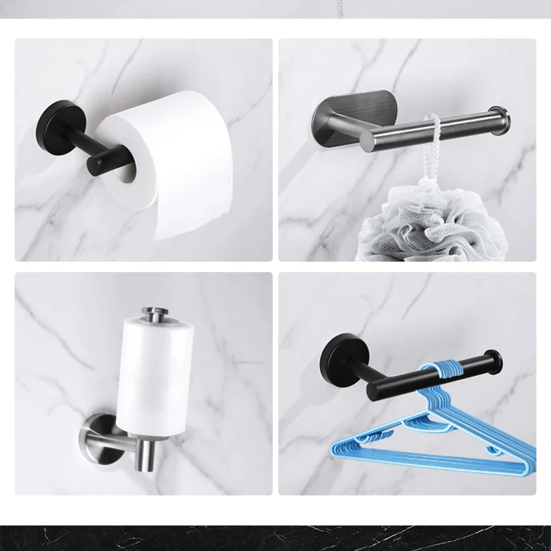 4pcs Wall Mount Toilet Towel Paper Holder Adhesive Black Silver Kitchen Roll Paper Stand Hanging Rack Bathroom Accessories toilet paper holder bathroom hardware set bathroom hardware accessories