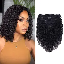 Clip In Extension 3C 4A Kinky Curly Full Head for Black Women Brazilian Remy Human Hair Natural Color 7Pcs with18clips 120g/Set