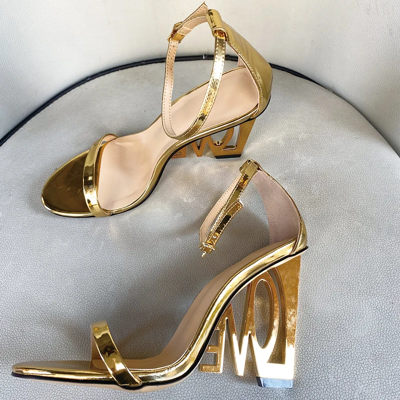 

Gold Silk Forged LVOE Heel Hollow High Heels Open Toe High Heel Sandals Sexy Women's Shoes