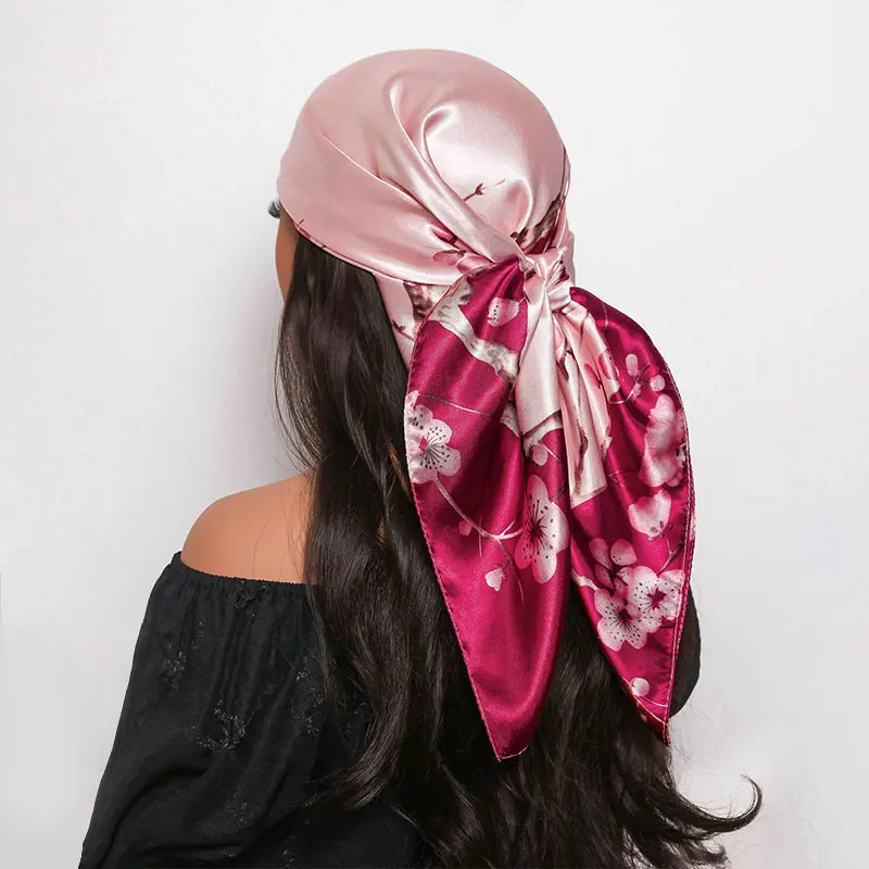 New Brand Print Headband Scarf Women Fashion 90*90cm Silk Satin Hijab Bandana Neckerhicef Sun Protection Shawl Wrap Headscarf