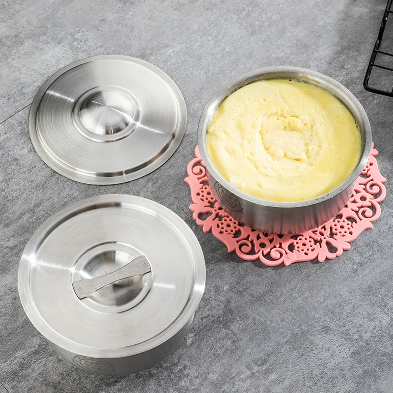 1Pc Stainless Steel Steamed Egg Bowl With Lids Fruit Salad Dessert Soup