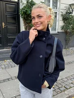 Stand Collar Women Winter Woolen Coats 2025 Spring Single Breasted Loose Female Long Sleeve Jacket Office Lady Street Short Coat 1