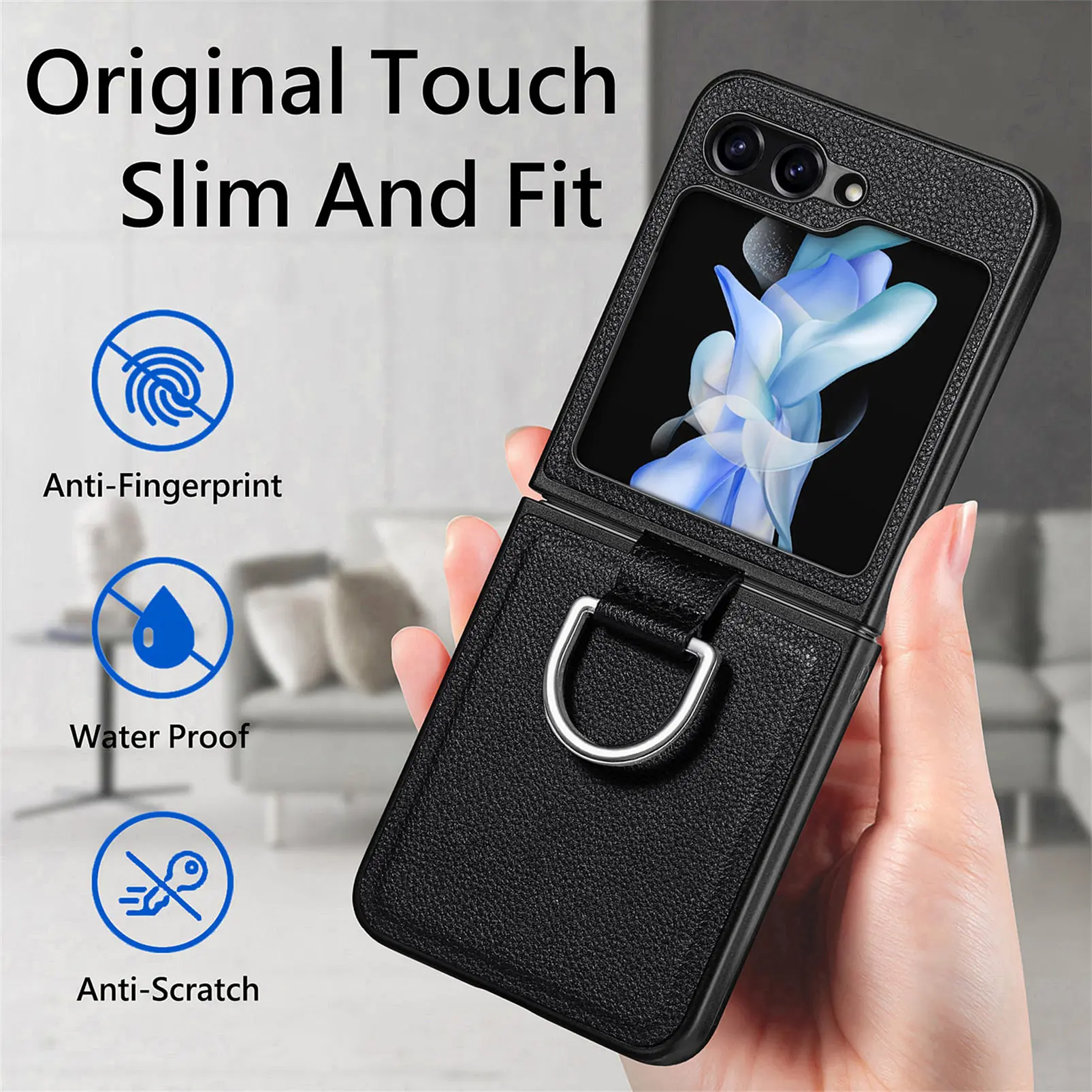 Anti-Slip Ring Holder Leather Cover for Samsung Galaxy Z Flip 7 FE 5G Flip4 Flip6 Flip7 Flip 6 5 3 4 Flip3 Flip5 Phone Case 2