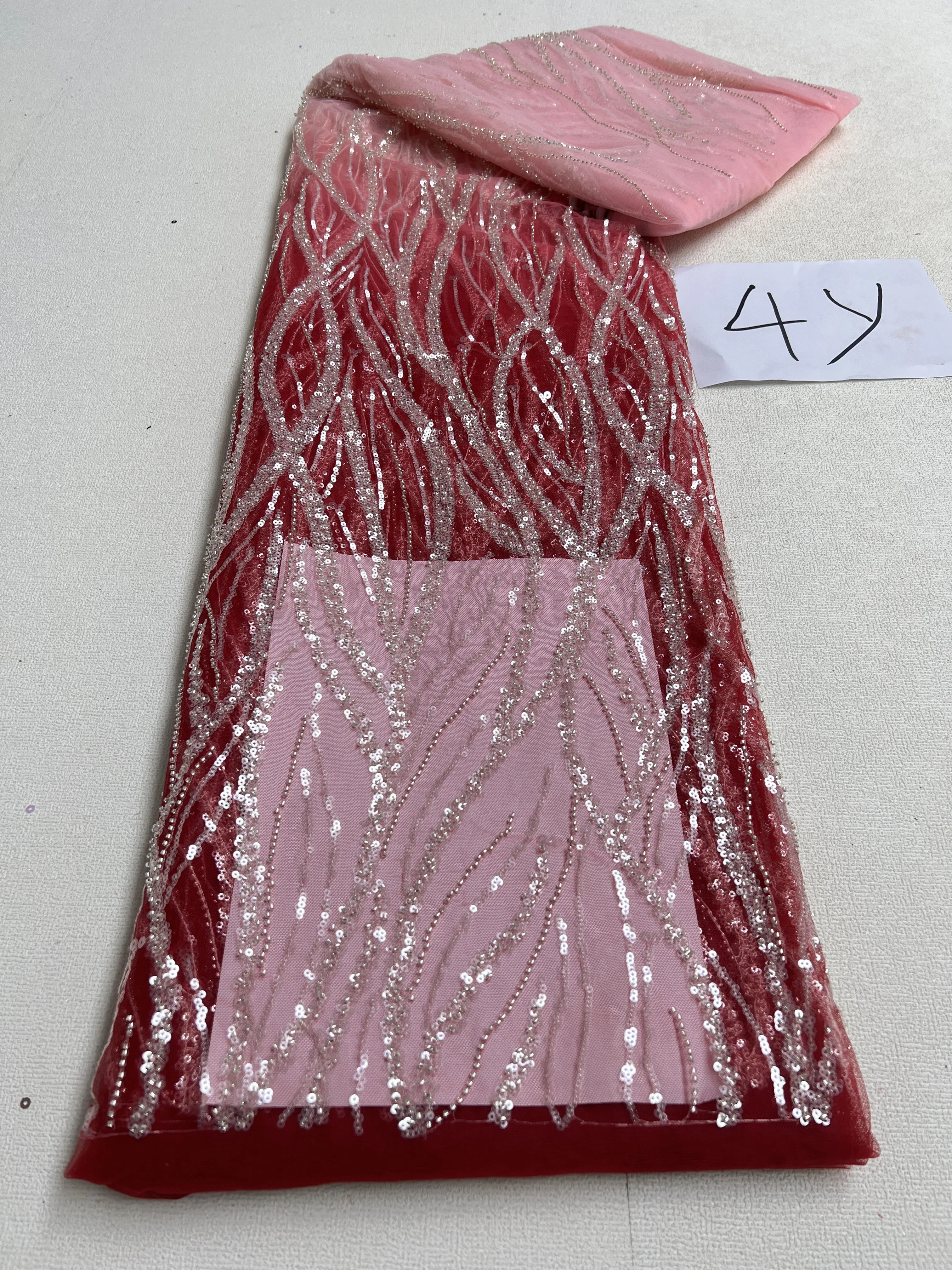 Low price clearance 4 Yards African beaded sequins lace fabric French jacquard mesh sequins velvet lace fabric wedding
