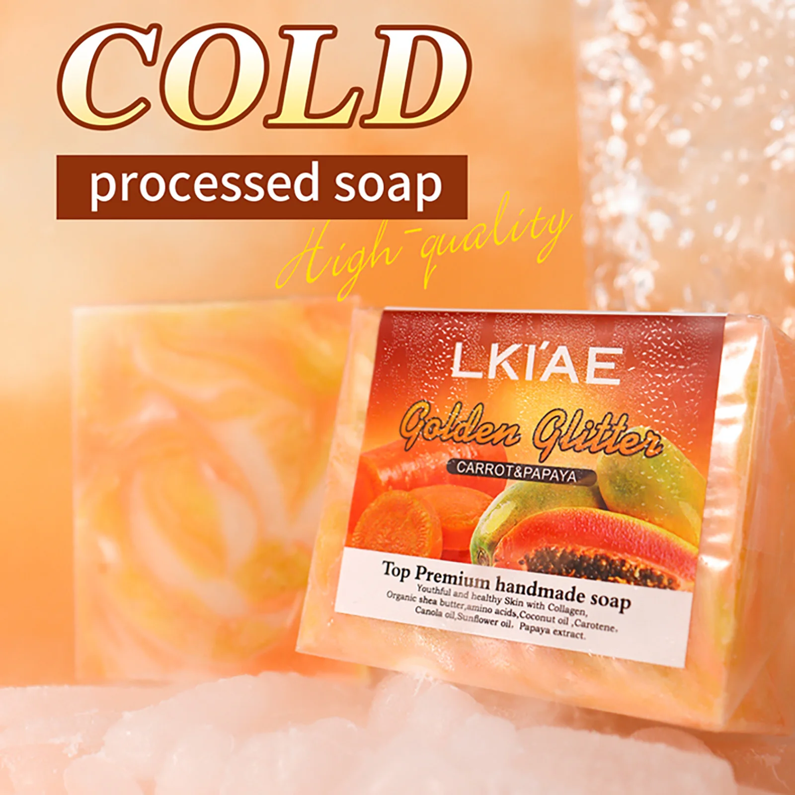 LKIAE Whitening Soap Bar, Deep Clean Stains, Brighten, Remove Acne, Dark Spots, With Carrot & Papaya Extract, For All Skin Types