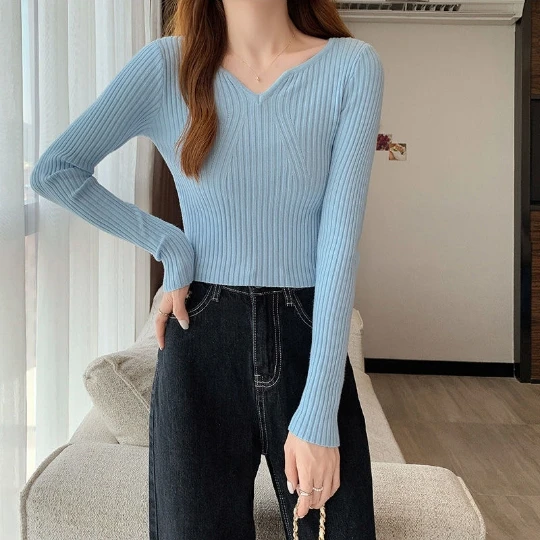 

Blue Girl Lady Cardigans Woman Lady Knit Sweaters V-Neck Long Sleeve Tops Elastic Women's Sweater Cardigan Coat Cloth Suéter