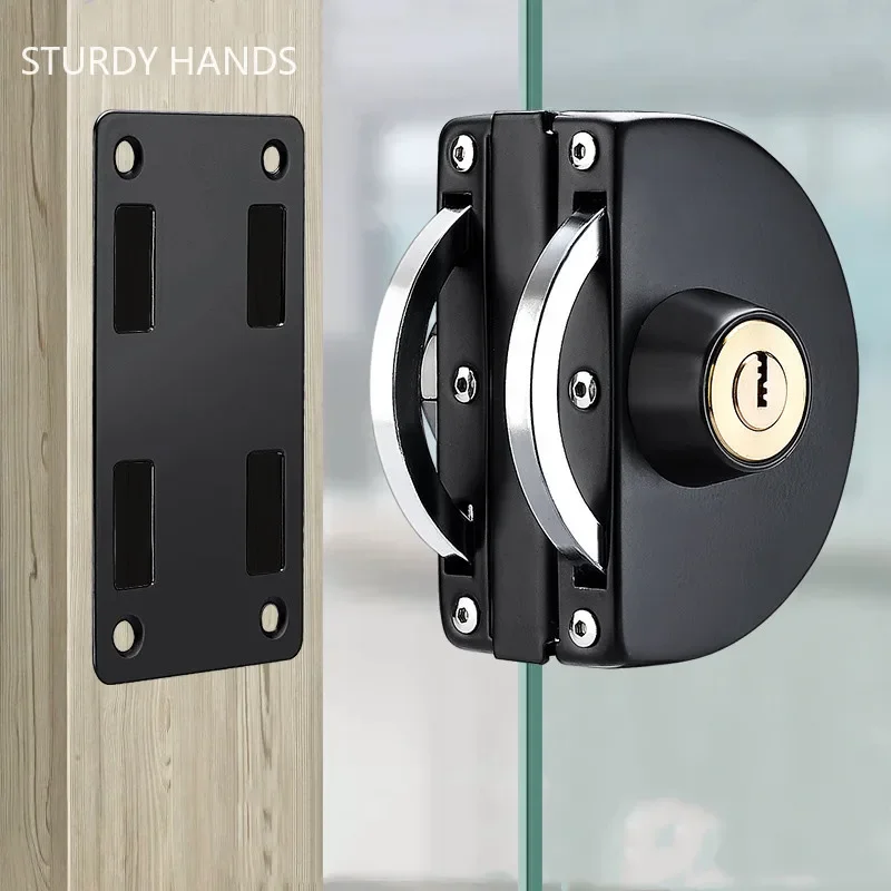 1 Set Double Open Glass Door Lock Stainless Steel Double Bolt Sliding Door Lock Office Glass Door Security Lock Home Hardware