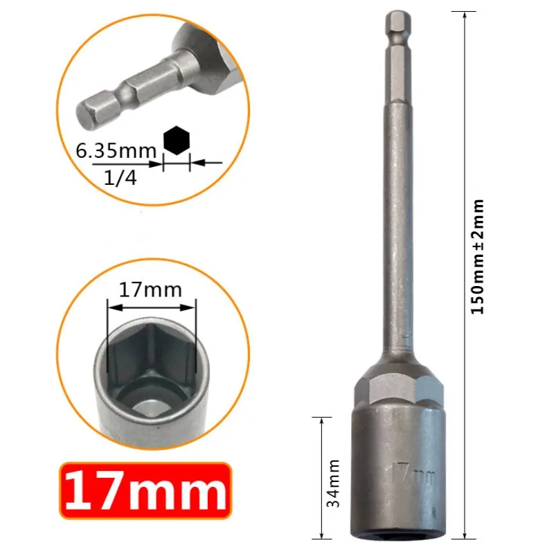 

150mm Extra Long Socket Wrench Screw Metric Driver Tool Adapter Drill Bit 5.5mm-19mm Hexagonal Shank Hex Nut Socket Screw Tools