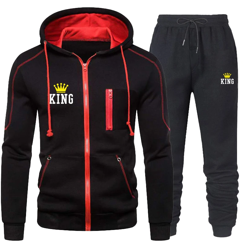 The latest fashion men's casual printed hoodie jacket zipper cardigan jacket set cotton hooded sports jacket jogging suit
