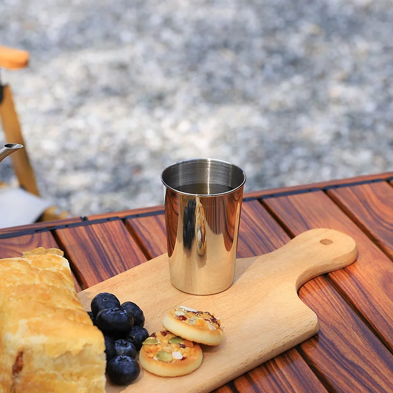 4-piece Stainless Steel Mini Water Glass with Black Leather Outdoor Camping Practical Travel Whiskey Wine Glass 30ml/70ml/160ml portable cups