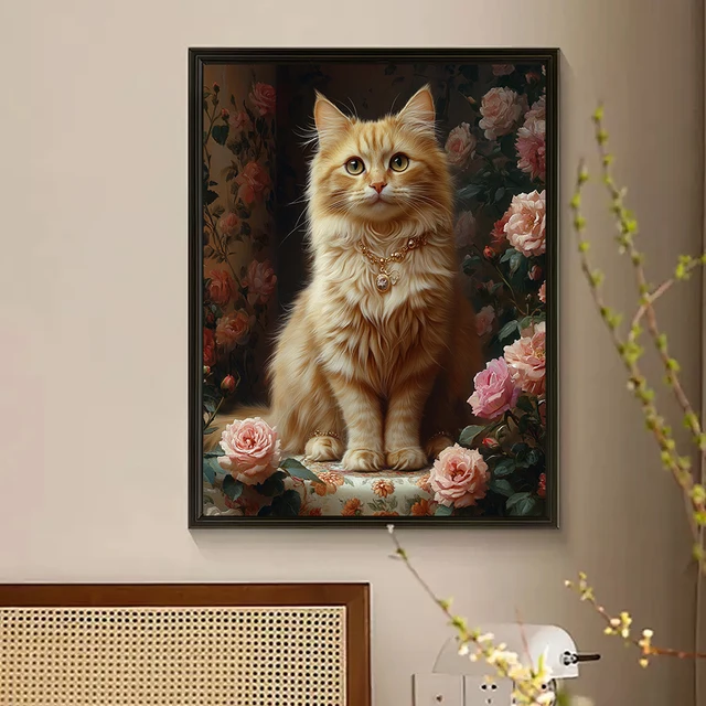 RUOPOTY peinture par numéros sur toile avec cadre chat abstrait dessiné à la main mignon dessin animé cadre photo acrylique dessin toile Kits 3