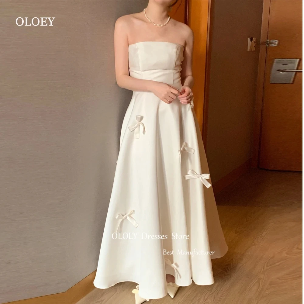 

Giyu Simple Black A Line Korea Wedding Photoshoot Dresses Strapless Bowknot Ankle Length Bridal Gowns Formal Party Dress