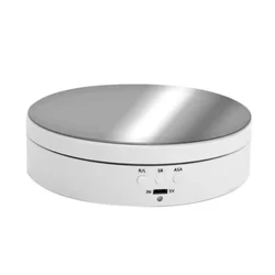 Motorized Rotating Mirror Display Stand with 360-Degree Turntable and USB-Powered Three-Speed Function (138 White Mirror)