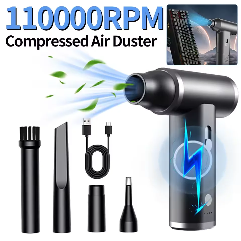 Portable Compressed Air Duster 2 in 1 Air Blower & Vacuum Cleaner 2000mAh Wireless Handheld Dust Blower for Keyboard PC Cleaning