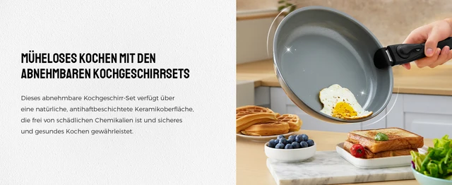 Set Padelle BEZIA Con Manico Rimovibile | 9 Pezzi Ceramica Antiaderente - Per Tutti I Piani Cottura - Foto 11