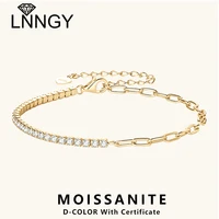 Lnngy 2mm Moissanite Bracelet Korean Ins 925 Sterling Silver Paper Clip Chain Adjustable Bracelets For Women Simple Hand Jewerly