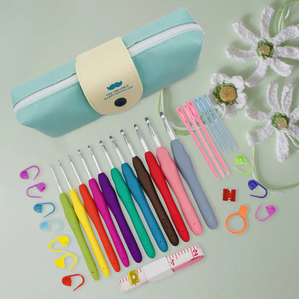 Crochet Hooks Set Yarn Knitting Needles with Case Colorful Crochet Hooks Kit Ergonomic Handle 11 Sizes for Mom Grandma Gifts