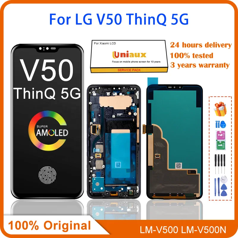 

6.4" Original AMOLED For LG V50 ThinQ 5G V500 V500N V500EM LCD Display Touch Screen Digitizer For LG V50 LCD With Battery Cover