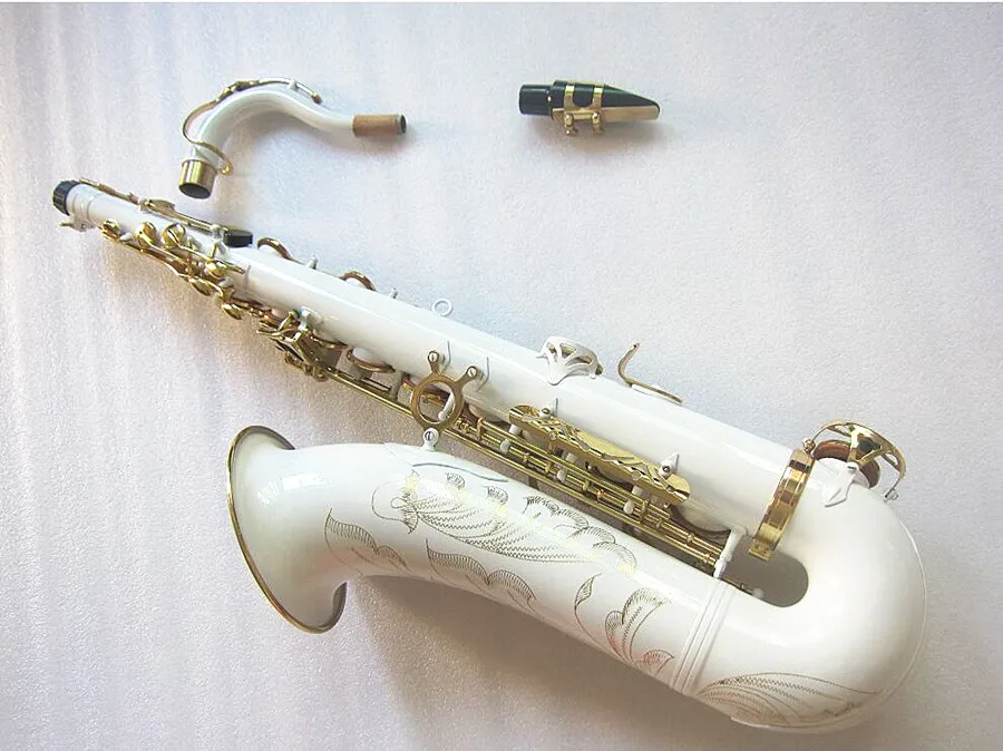 New Bb Tenor Saxophone Professional Brass White gold key Sax with Case Mouthpiece and Accessory