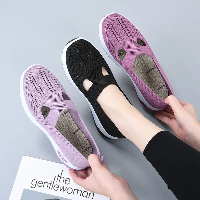 Women's New Summer Shoes Mesh Breathable Sneakers Light Slip on Flat Platform Casual Shoes Ladies Anti-slip Walking Woven Shoes 3