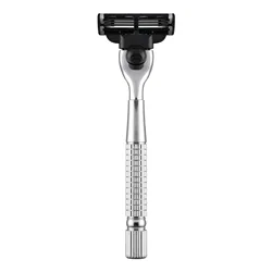 Men's Manual Razor Handle with Replaceable Blade Holder (Silver)