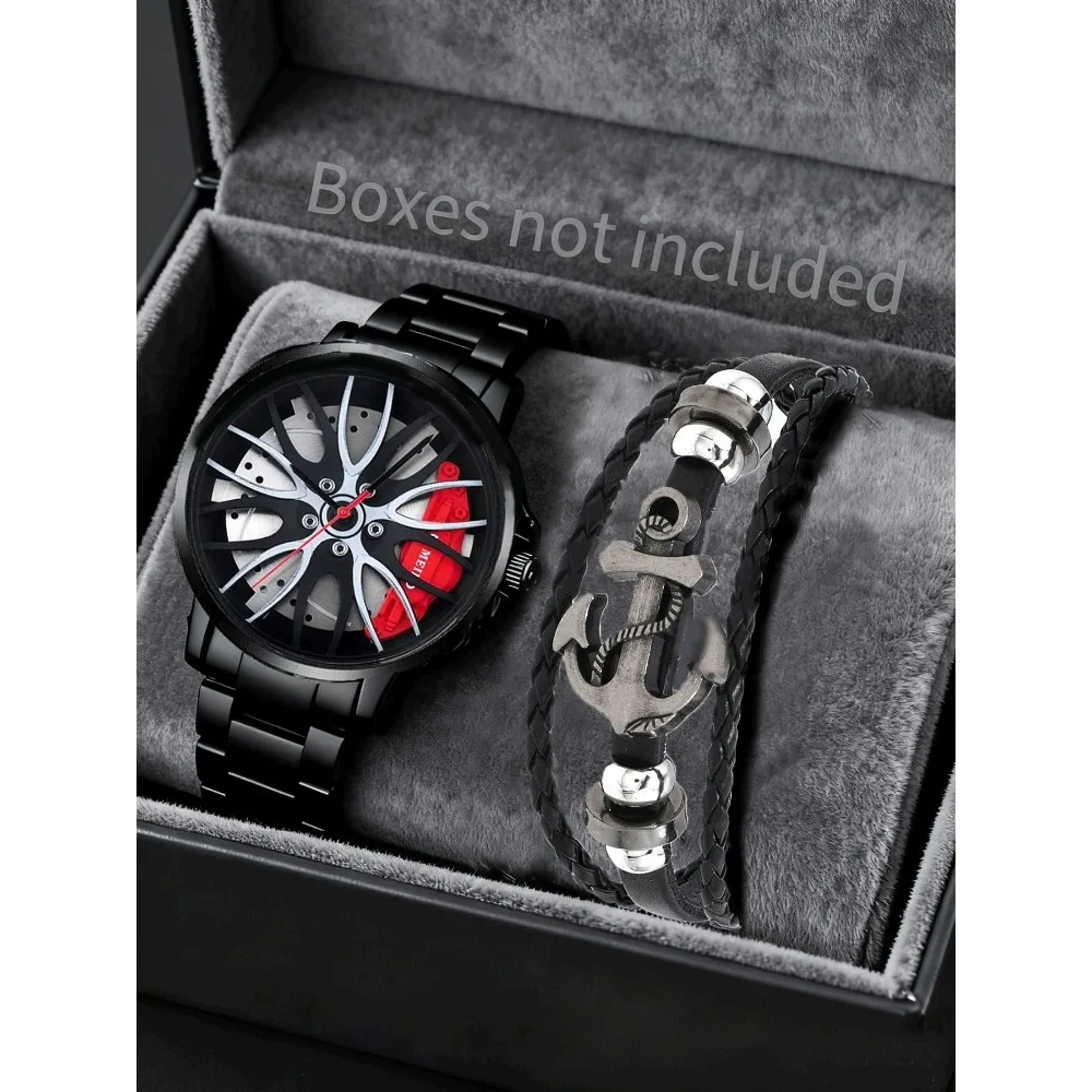 Trendy wheel shaped men's steel strap watch, personalized fully automatic quartz movement men's watch