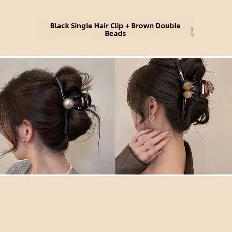 [hot sale] glossy black single plant + smudged double bead clip