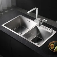 304 Stainless Steel Thickened Restaurant Kitchen Sink Home Improvement Manual Double Tank Kitchen Fixture Undermount Basin Set Y 1