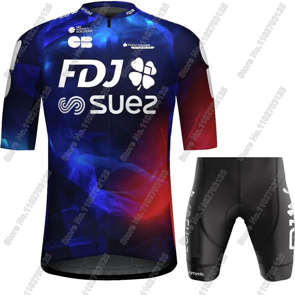 FDJ SUEZ Team Cycling Jersey Set Unisex France Clothing Men Women Short Sleeve Kit Road Bike Shirt Suit Bicycle Bib Short cycling jersey cycling shirt cycling suit cycling jersey set