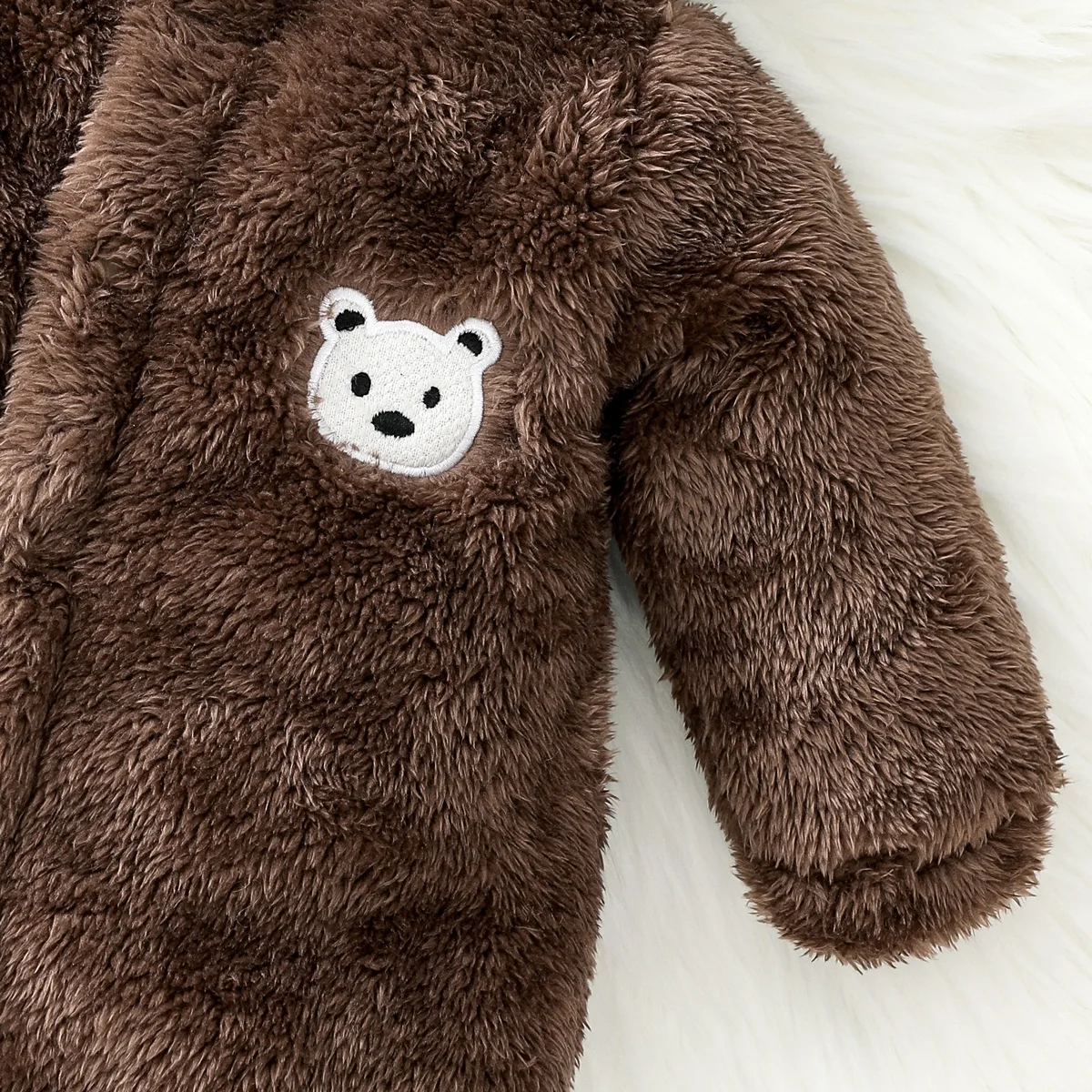 Baby Boy Bear Pattern Hooded Fluffy Fleece Jumpsuit 4