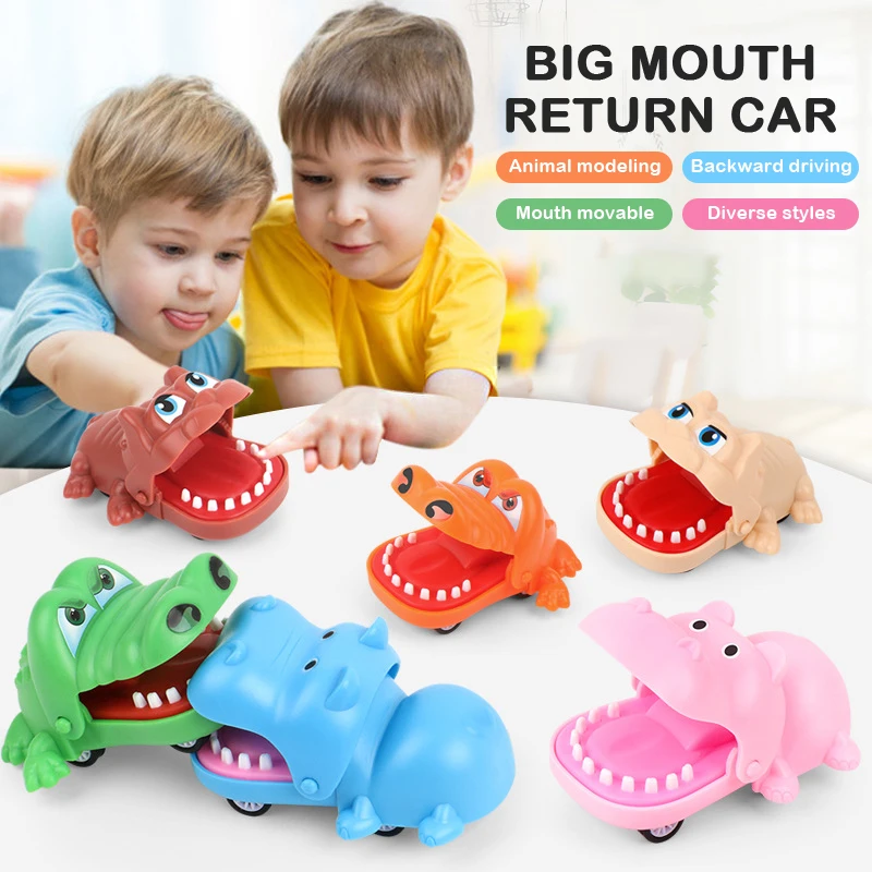 Biting Hand Crocodile Mouth Pull-back Car Toy Cartoon Hippo Dog Animal Pull Back Toy Car Press Teeth Bite Fingers Tricky