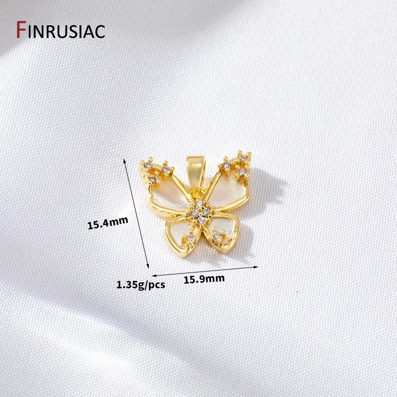 DIY-Schmuckherstellungszubehör, 14 Karat vergoldetes Messing, Muschel, Zirkon, bunter Schmetterlings-Charm für Halskettenherstellungszubehör – Detail 11
