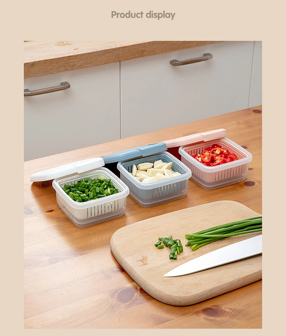 Two-layer Mini Refrigerator Organizer Sealed Onion Fruit Food Drain Storage Box Container Gadget Inner Sieve Separable Boxes 5