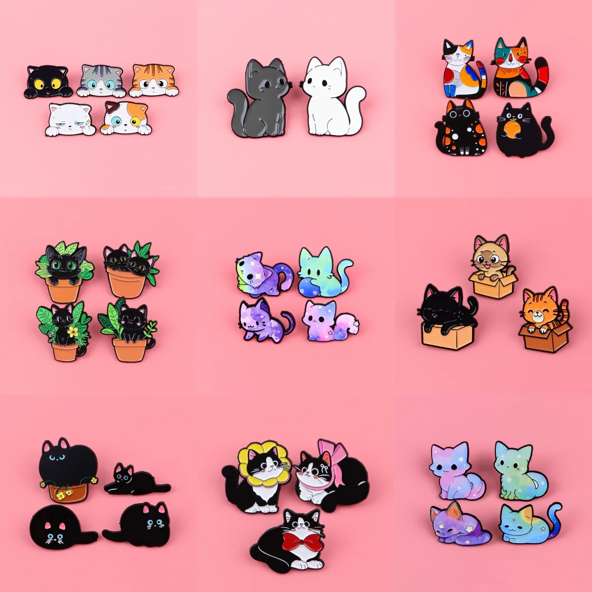 2-5pcs/set Cute Cartoon Enamel Pin Starry Sky Cat Badges Black Cat Brooch Lapel Pins for Backpacks Clothes Jewelry Gifts Friends