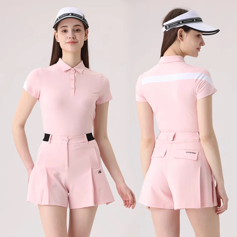 AW Golf Women's Clothing Set Summer Short Sleeved T-shirt Fashion Breathable Top Korean Golf Wear Ladies High-waist Shorts