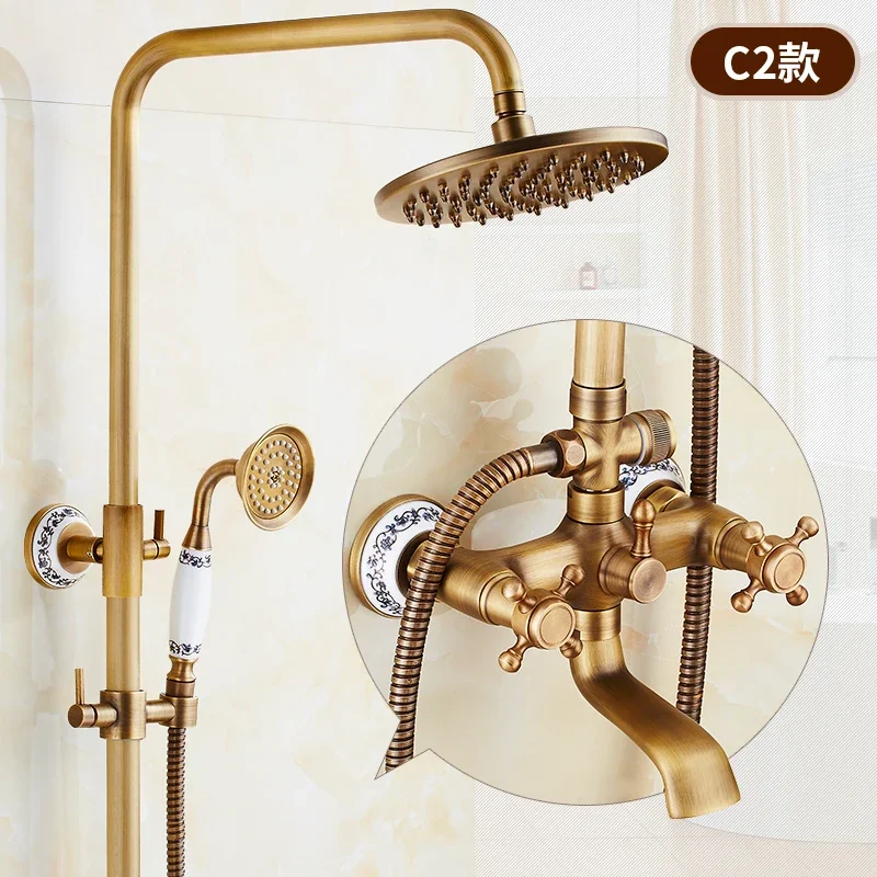 ZGRK Antique Rain Shower Faucets Set Hand Wall Mounted Brass Shower Mixer for Bathroom Bath Rainfall Set shower head,shower set