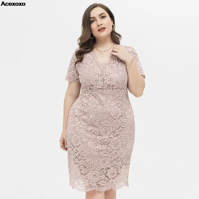

Summer new women's fashion casual sexy V-neck lace plus size women slim dress